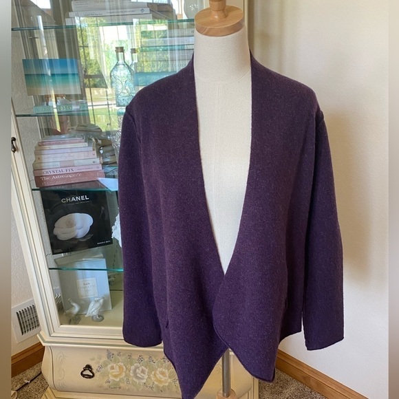 Elieen Fisher Purple/Plum 100% Wool Sweater Blazer Size PM - Picture 1 of 5